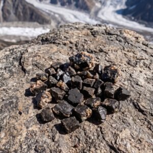 Raw Premium Himalayan Shilajit Resin chunks on rock