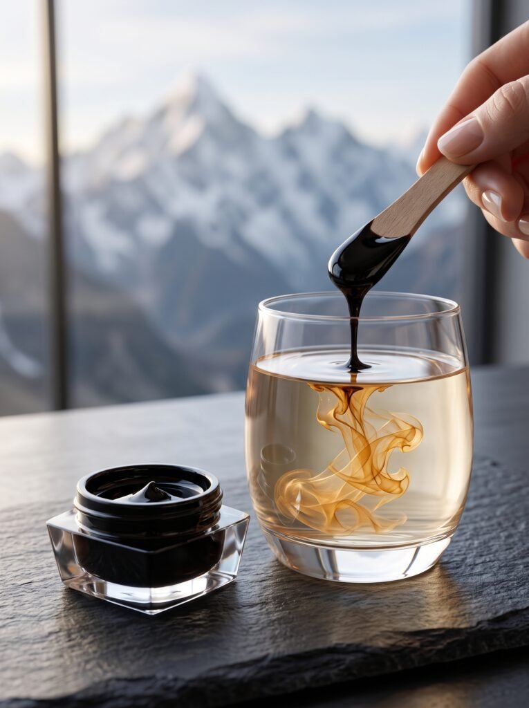Premium Himalayan Shilajit Resin dissolved in warm water