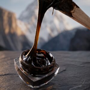 Premium Himalayan Shilajit Resin Flowing into Glass Jar
